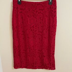 Liz Claiborne Lined Red Lace Overlay Pencil Skirt Women’s Size 4
